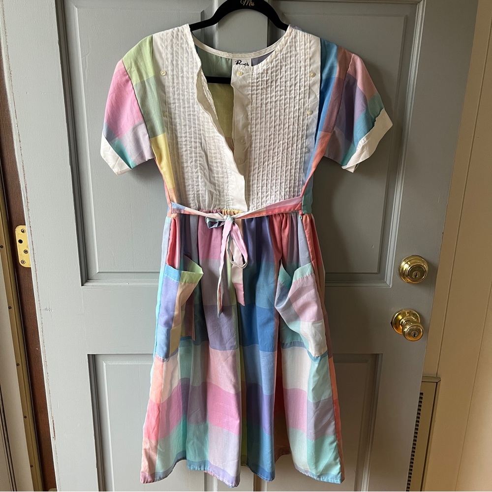 Pastel Multi-Color Cotton Midi Dress with Tie Waist